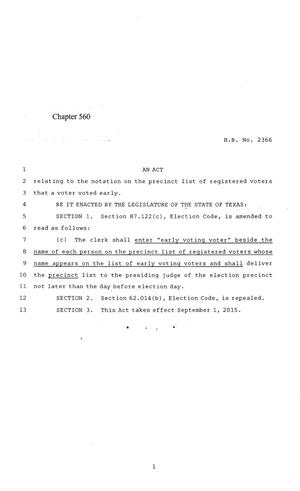 84th Texas Legislature, Regular Session, House Bill 2366, Chapter 560