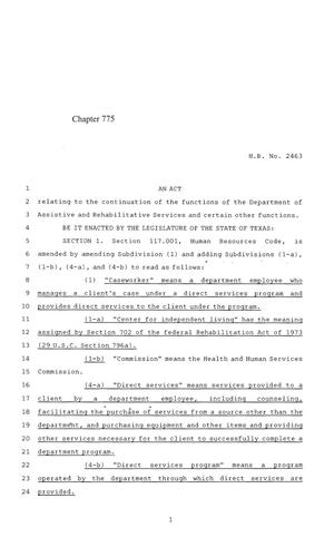 84th Texas Legislature, Regular Session, House Bill 2463, Chapter 775