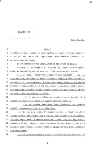 84th Texas Legislature, Regular Session, Senate Bill 381, Chapter 184