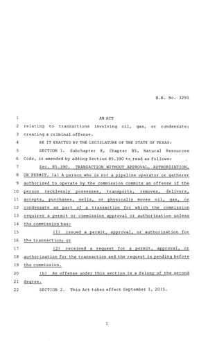 84th Texas Legislature, Regular Session, House Bill 3291