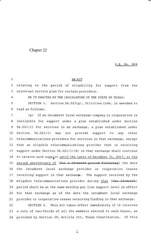 84th Texas Legislature, Regular Session, Senate Bill 804, Chapter 22