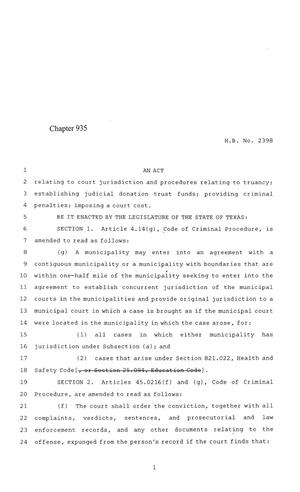 84th Texas Legislature, Regular Session, House Bill 2398, Chapter 935