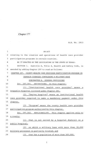 84th Texas Legislature, Regular Session, House Bill 2913, Chapter 177