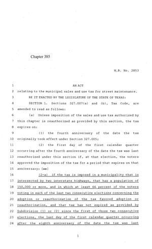 84th Texas Legislature, Regular Session, House Bill 2853, Chapter 385