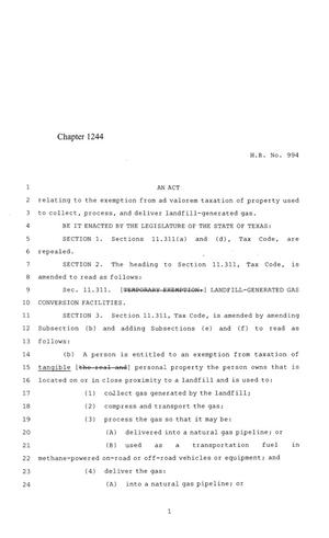 84th Texas Legislature, Regular Session, House Bill 994, Chapter 1244
