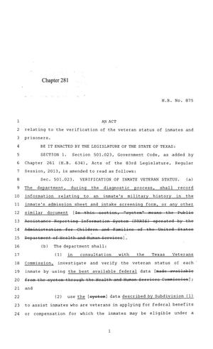 84th Texas Legislature, Regular Session, House Bill 875, Chapter 281