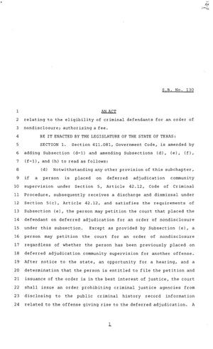 84th Texas Legislature, Regular Session, Senate Bill 130