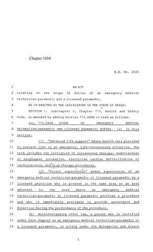 84th Texas Legislature, Regular Session, House Bill 2020, Chapter 1054