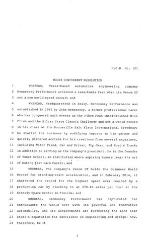 84th Texas Legislature, Regular Session, House Concurrent Resolution 121