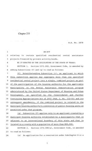 84th Texas Legislature, Regular Session, House Bill 2878, Chapter 233