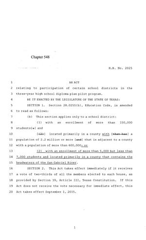 84th Texas Legislature, Regular Session, House Bill 2025, Chapter 548