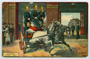 [Postcard of a Horse-Drawn Fire Engine]
