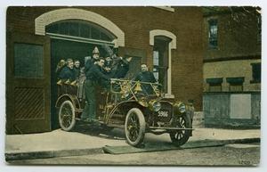 Primary view of object titled '[Postcard of the Detroit Fire Department]'.