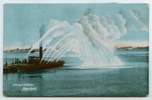 Primary view of object titled '[Postcard of a Fire Boat, New York]'.