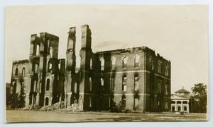 Primary view of object titled '[Photograph of a Building Damaged by Fire at Texas A&M University]'.