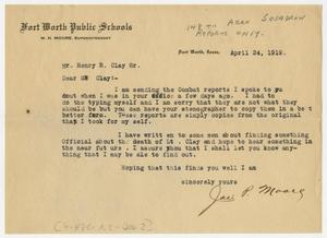 Primary view of object titled '[Letter from Jae P. Moore to Henry Clay, Sr., April 24, 1919]'.