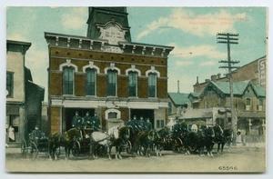 Primary view of object titled '[Postcard of a Fire Station, Springfield, Ohio]'.