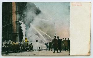 [Postcard of Fire Fighters Extinguishing a Fire, New York]