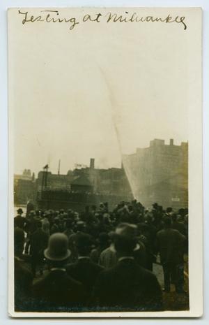 Primary view of object titled '[Postcard with a Photograph of a Test Session in Milwaukee]'.