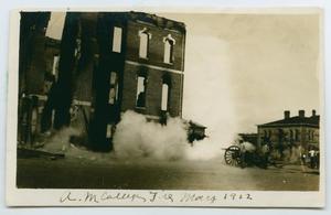Primary view of object titled '[Photograph of a Fire-Damaged Building at Texas A&M University]'.