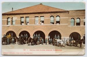 Primary view of object titled '[Postcard of a Fire Station, Spokane, Washington]'.
