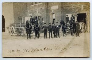 Primary view of object titled '[Fort Worth Firemen Company with Wagons]'.