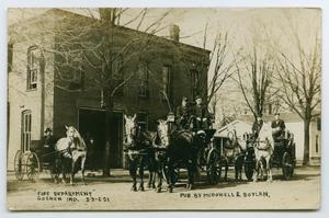 Primary view of object titled '[Postcard with a Photo of the Goshen, Indiana Fire Department]'.
