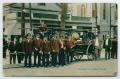 Postcard: [Postcard of Fire Fighters with a Hand-Drawn Fire Engine]