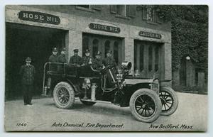 Primary view of object titled '[Postcard of the New Bedford Fire Department]'.