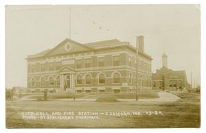 Primary view of object titled '[Postcard with a Photo of the East Chicago City Hall and Fire Station]'.