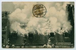 Primary view of object titled '[Postcard of a Burning Rooftop, Berlin, Germany]'.
