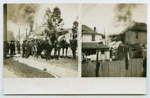 [Postcard with Two Photos of House Fires from L. H. Woods]
