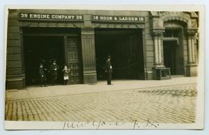 Primary view of object titled '[Postcard of he Number 12 Fire Station in New York City, New York]'.