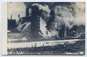 Primary view of object titled '[Postcard of a Burning Building]'.