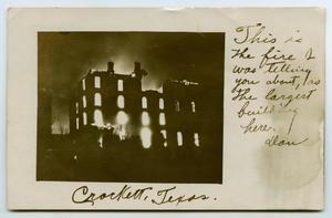 [Postcard with a Photograph of a Burning Building, January 27, 1912]
