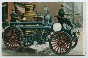 Primary view of object titled '[Postcard of a Fire Engine, Hartford, Conn.]'.