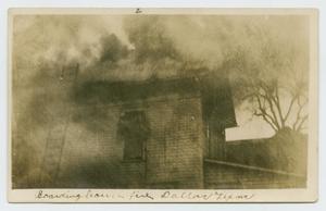 Primary view of object titled '[Postcard with a Photograph of a Burning Home in Dallas, Texas]'.