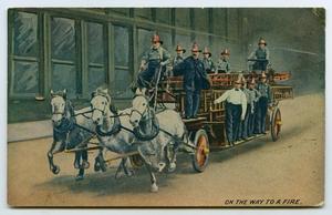 [Postcard of Fire Fighters on the Road]
