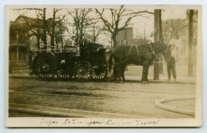 Primary view of object titled '[Postcard with an Image of a Horse-Drawn Fire Wagon in Dallas, Texas]'.