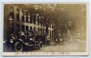 [Postcard with a Line of Cars at a Factory]