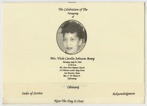 [Funeral Program for Viola Carolin Johnson Avery, July 25, 1994]