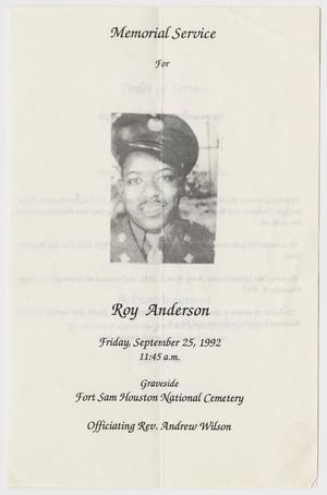 [Funeral Program for Roy Anderson, September 25, 1992]