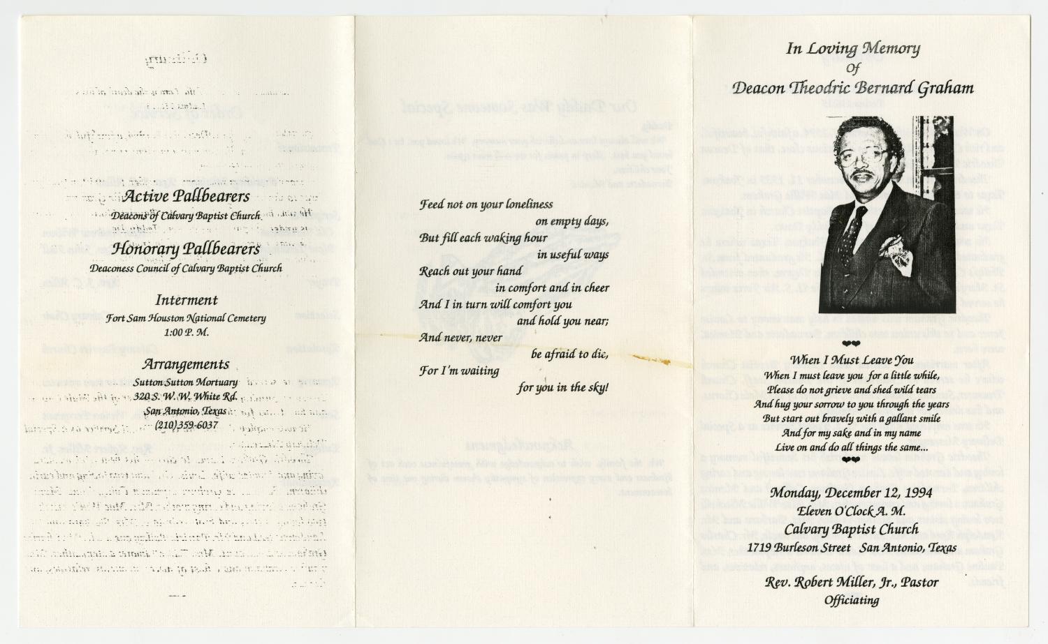 [Funeral Program for Theodric Bernard Graham, December 12, 1994]
                                                
                                                    [Sequence #]: 3 of 3
                                                