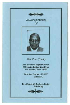[Funeral Program for Penn Franks, February 13, 1993]
