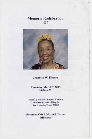 [Funeral Program for Jeanette W. Dorsey, March 7, 2013]