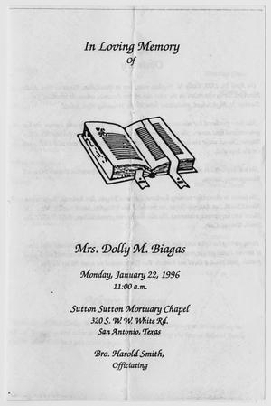 [Funeral Program for Dolly M. Biagas, January 22, 1996]