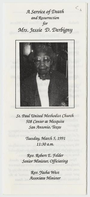 [Funeral Program for Jessie D. Derbigny, March 5, 1991]