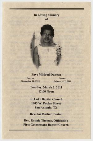 [Funeral Program for Faye Mildred Duncan, March 2, 2011]