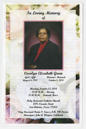 [Funeral Program for Carolyn Elizabeth Green, October 13, 2014]