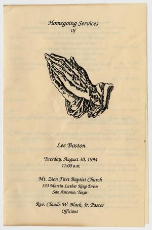 [Funeral Program for Lee Boston, August 20, 1994]